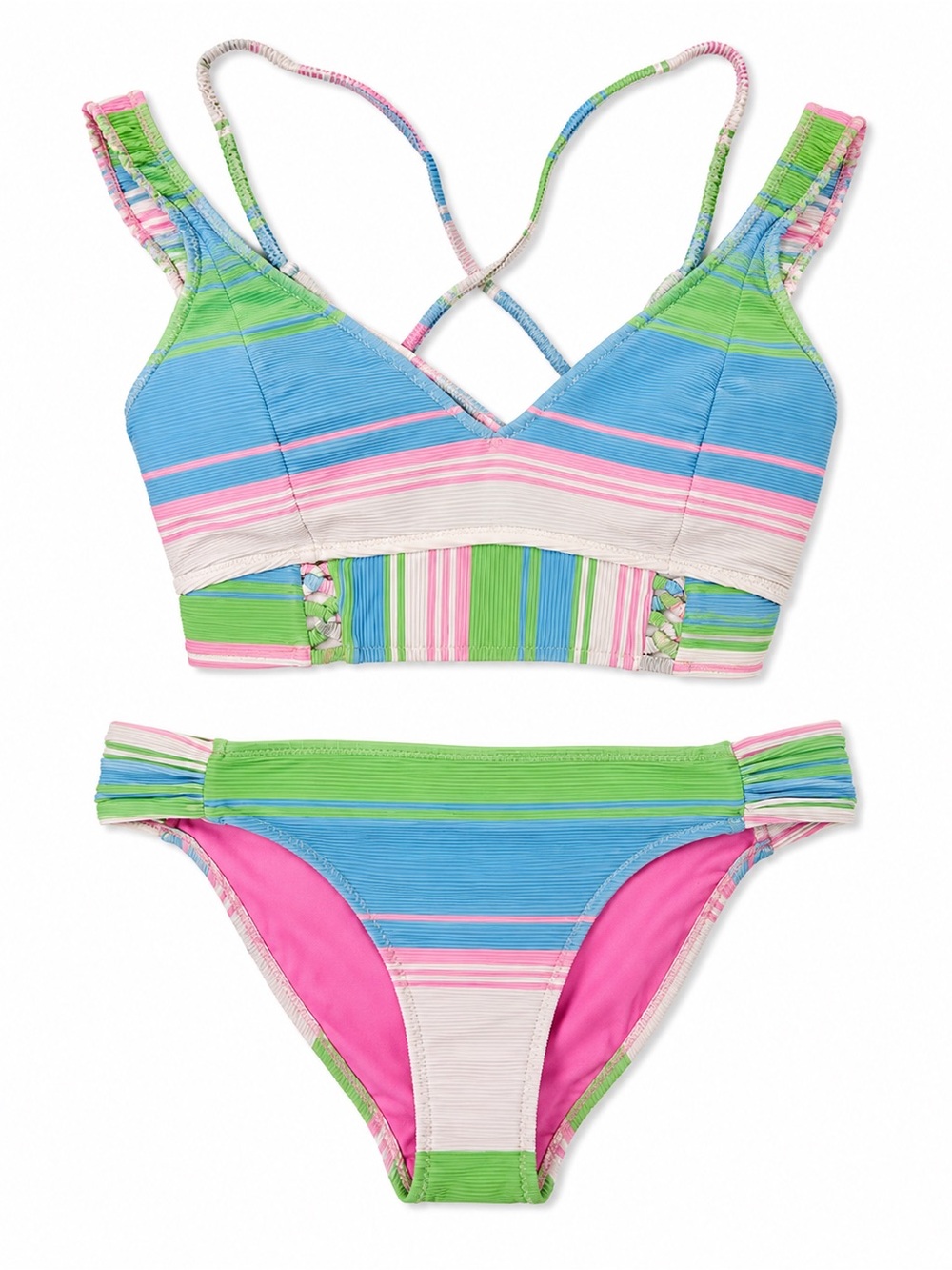 Jessica Simpson Striped Lace-Up On The Horizon Strappy Bikini Swim